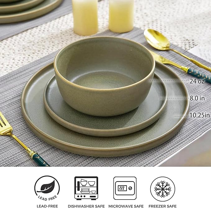 AmorArc Stoneware Dinnerware Sets for 6,Reactive Ceramic Plates and Bowls Set,Highly Chip and Crack Resistant | Dishwasher & Microwave Safe | Round Dishes Set Service for 6 (18pc)