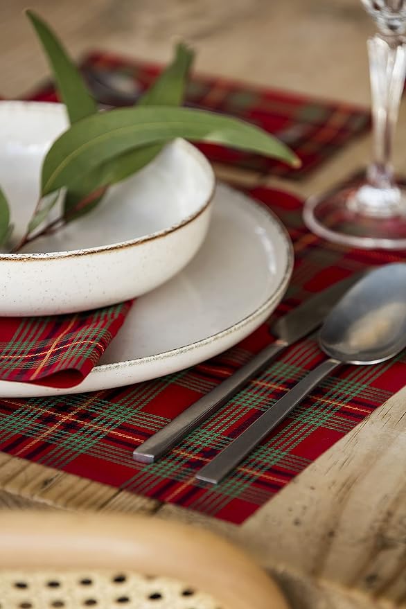 MY DRAP Cocktail Napkins 11 x 11 cm / 4.5" x 4.5" - (50 Per Roll, Cotton Red Tartan Xmas)