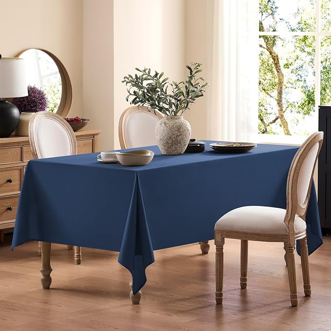 Faux Linen Tablecloths for Rectangle Tables, Burlap Textured Table Cloths Washable Farmhouse Table Cover Water Resistant for Dining, Wedding, Outdoor(Navy Blue, 60"×84")