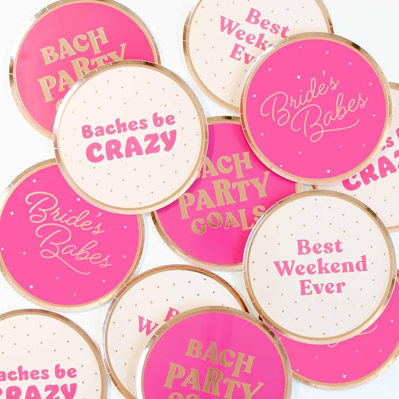 Stag & Hen Bachelorette Party Paper Plates - 12 Ct | Variety Pack with 4 Fun Phrases | Cute, Classy Disposable Tableware | Bridesmaids Favors, Decor