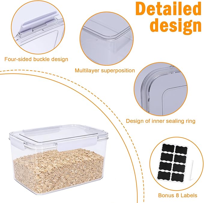 Rice Container Airtight Food Storage Containers with Lids, Transparent Cereal Dispenser Bin for Bread,Coffee Beans,Cookies,Flour,Grain Cereal Soybean Corn,Begie,Pet Dog Cat Food Storage Container
