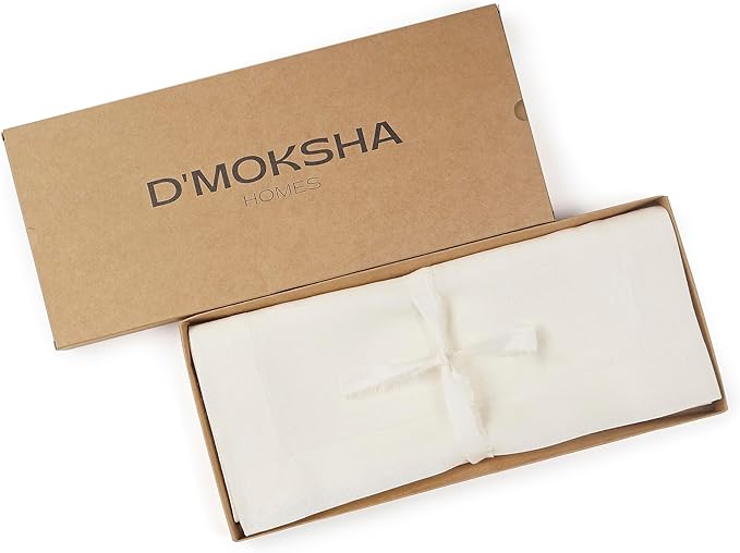 D'Moksha Homes Linen Ivory Table Runner 72 Inches Long - 100% Pure Linen 14 x 72 Inch Table Runner for Dining, Valentines, Spring, Easter - Machine Washable