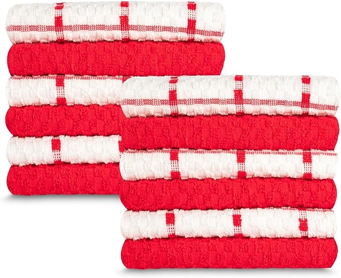 GOLD TEXTILES Kitchen Towels 12 Pack Premium 100% Cotton Dish Towels for Kitchen (15 x 25 Inches) Super Soft & Absorbent Kitchen Hand Towels for Drying Dishes, Cleaning - Reusable and Washable (Red)