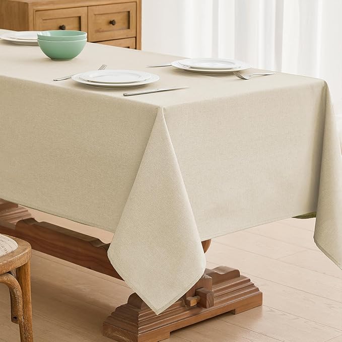 Faux Linen Tablecloths for Rectangle Tables, 2 Pack Burlap Textured Table Cloths Washable Farmhouse Table Cover Water Resistant for Dining, Wedding, Outdoor(Beige, 60"×104")