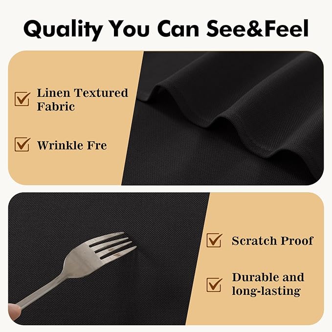 JIUZHEN Faux Linen Round Tablecloths 102 inch, Decorative Wrinkle Free Texture Rustic Circle Table Cloth Cover for Kitchen, Dining, Party, Wedding, Outdoor Use (102 Inch Round,Black)