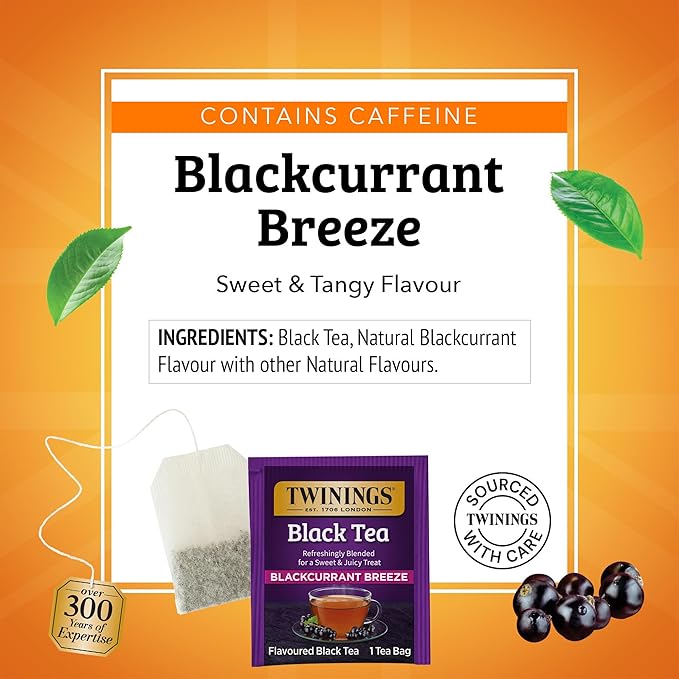 Twinings Blackcurrant Breeze Black Tea Individually Wrapped Bags, 100 Count (Pack of 1), Sweet, Tangy Taste, Caffeinated, Enjoy Hot or Iced, 100 Teabags