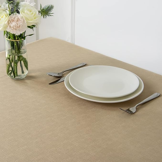 maxmill Square Jacquard Tablecloth Waterproof Spillproof Wrinkle Resistant Soft Slubby Textured Table Cloth for Dinner and Party Washable Polyester Fabric, Indoor and Outdoor Use, 60 x 60 Inch, Beige