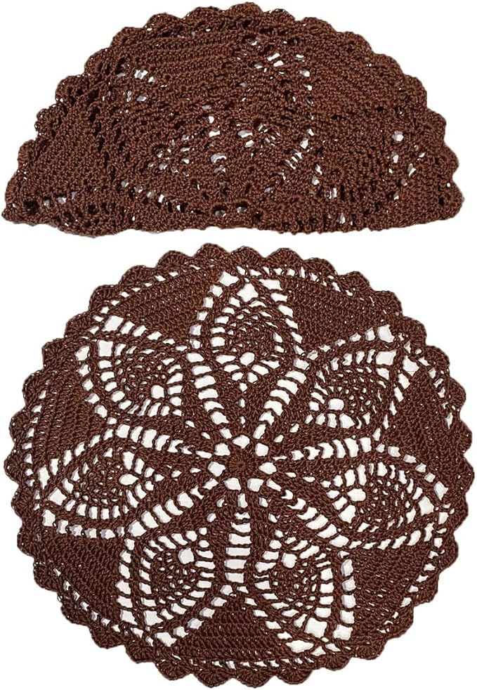 BIBITIME Lace Placemats Table Doilies Round Handmade Crochet Doily Kitchen Cup Mug Mats (Coffee, 11 to 12 inches-2PCS)