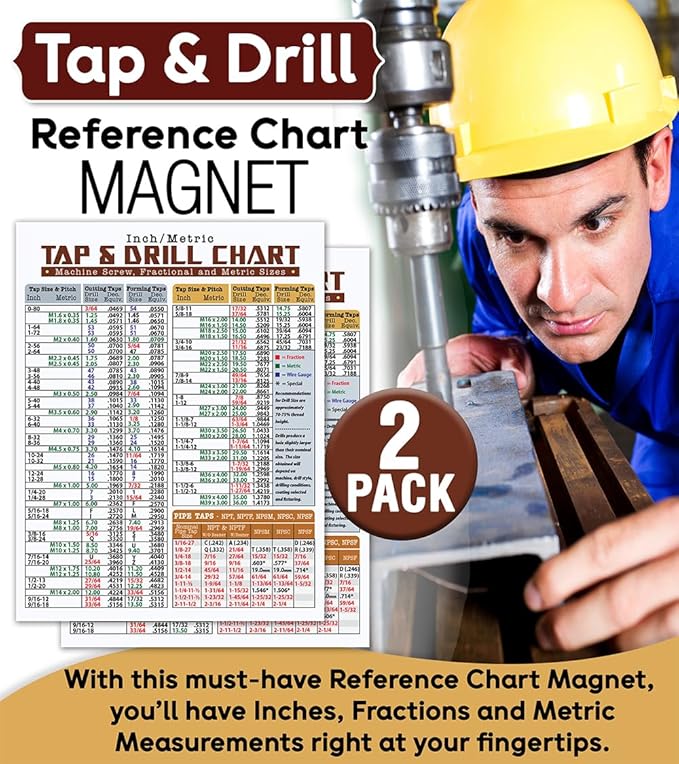 Magnetic Tap & Drill Metric Conversion Chart -8.5"x11" Guide To Metric Conversions Magnet - Tap Drill Size Chart - Comprehensive Metric Conversion Chart & Drill Hole Size Guide Accessories (Pack of 2)