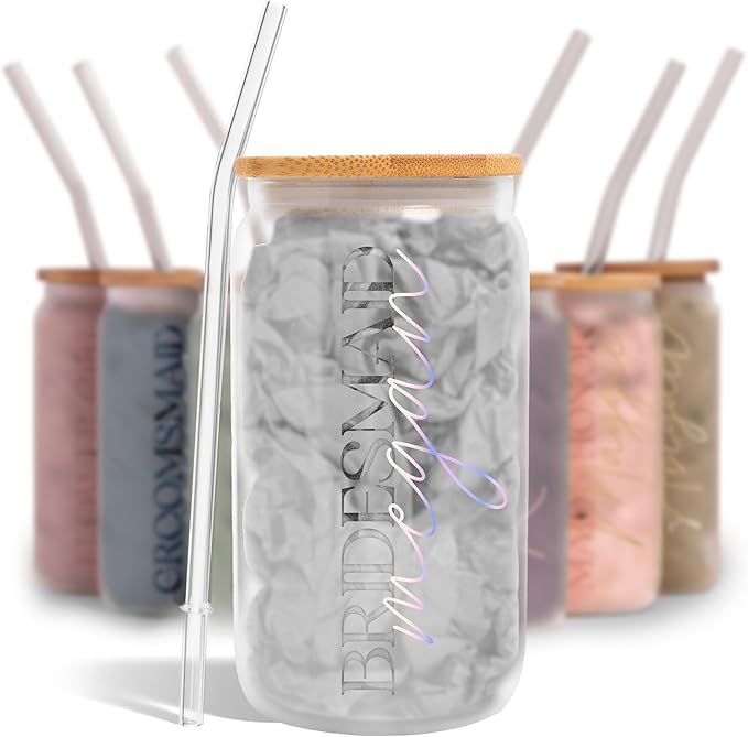 Sincerely, Me Elegant Frosted Tumbler For Bridesmaid Gifts, Personalized Glass Cup For Bridal Party Wedding Favors, Maid of Honor Cups for Bachelorette Party (FW1) (Holographic Pearl)
