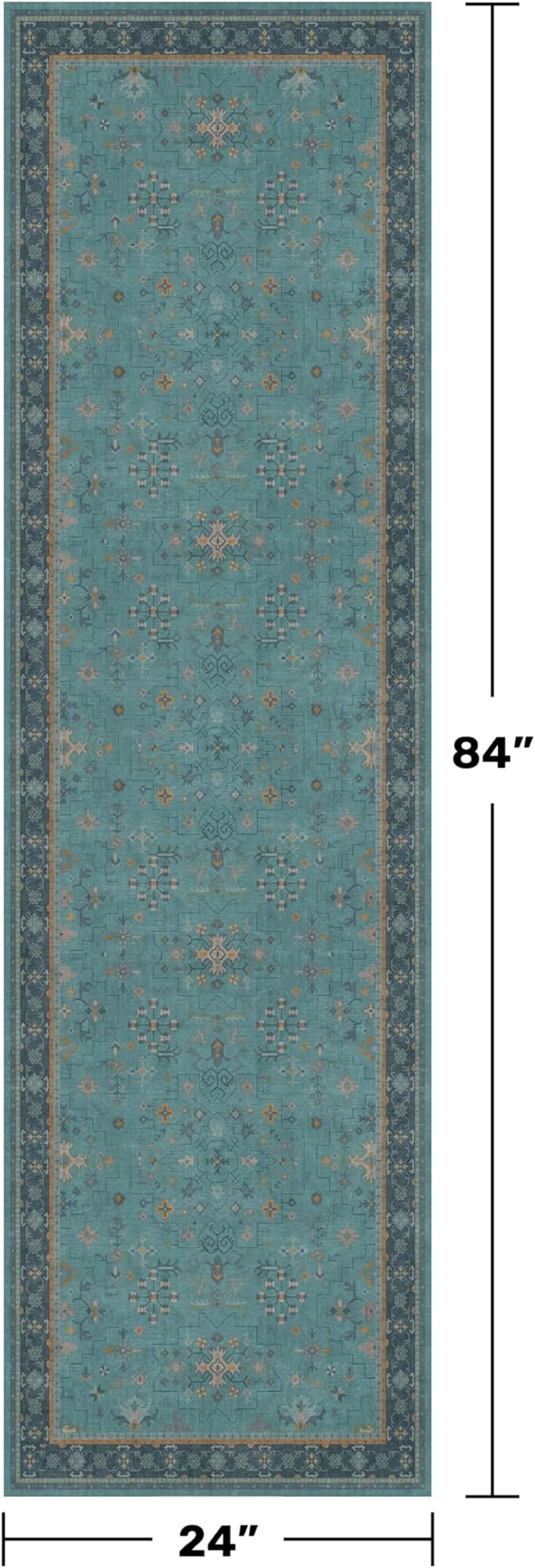 Boho 2x7 Long Non Slip Kitchen Rug Runner - Teal Washable Rug for Bathroom, Hallway, Door Mats Indoor Entrance,Non Slip with Rubber Backing, Vintage Floral Indoor Décor