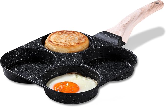 CAROTE Egg Pan Omelette Pan, 4-Cup Nonstick Granite Omelette Skillet - Pancake Pan and Healthy Egg Cooker Suitable for Gas Stove & Induction Cookware, Black