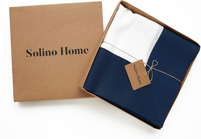 Solino Home Linen Tablecloth 60 x 90 Inch - 100% Pure Linen Navy and White Tablecloth for Rectangle Tables - Contempo, Machine Washable Table Cloth for Winter, Spring, Easter