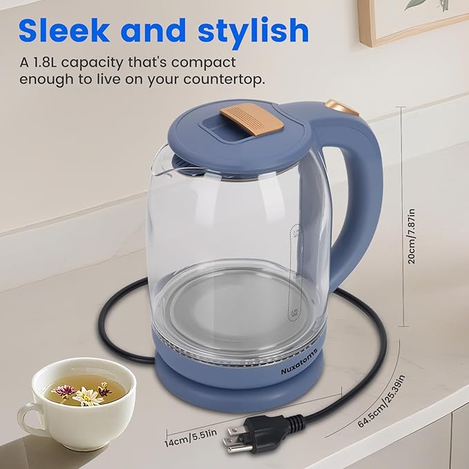Household Electric Kettle, All 304 Stainless steel and No Plastic Contact, Automatic Shut-off,Borosilicate glass Visual Boiling, 2.0L Water Boiler & Tea Kettle Perfect For Tea & Coffee