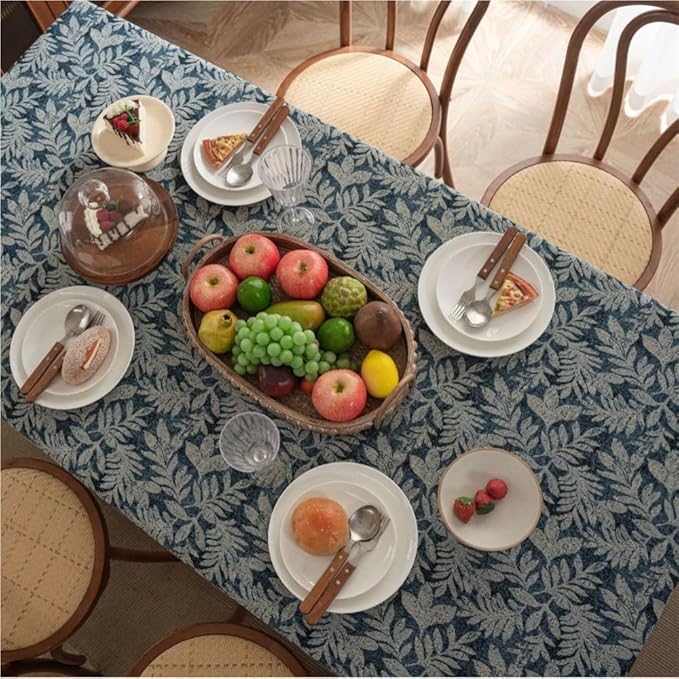 Rectangular Tablecloth Blue Leaf Plant Tablecloth Thick Tablecloth Jacquard Thickened Suitable for Living Room(Style3,140 * 140cm)