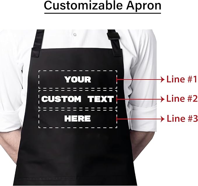 Personalized Apron for Men and Women, Chefs, Custom Name Text, Personalized Baking Gifts for Christmas, Cooking, Waterproof Apron with 2 Pockets, Great for Baking, Grilling, Gardening, Art Projects