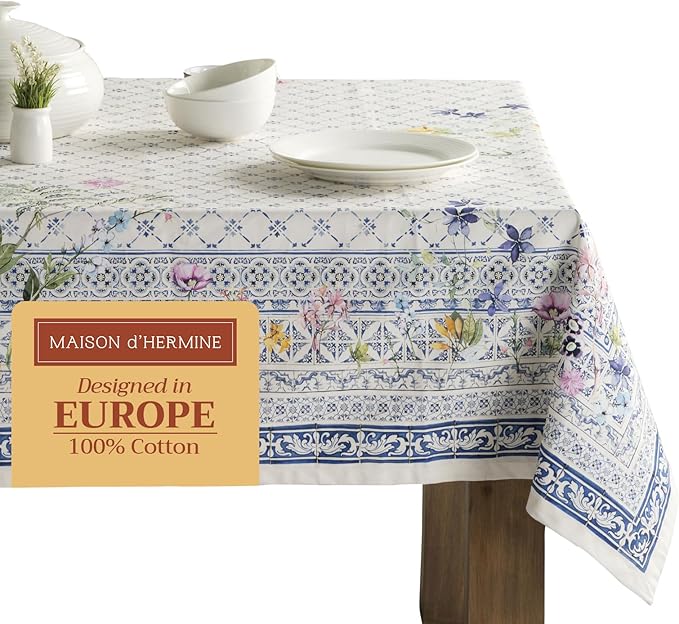 Maison d' Hermine Table Cloth Rectangle Table 100% Cotton 70 x 140 Inches Tablecloth Reusable Decorative for Dining Room Farmhouse Home Valentines Day Decorations Spring Summer - Faience