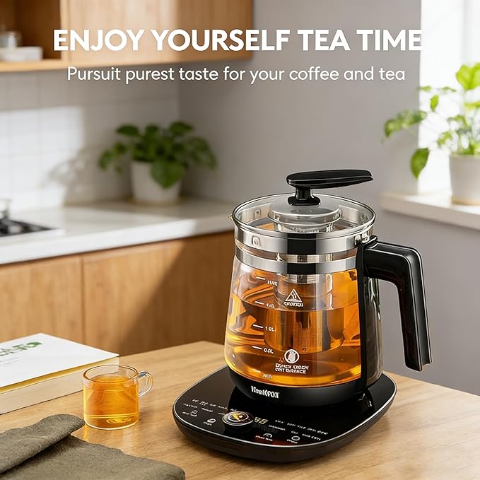 800w Electric Kettle, 2L Borosilicate Glass tea kettle, Hot water kettle electric for Coffee or Tea, BPA Free, Auto Shut-Off, Stainless Steel, Fast Boil