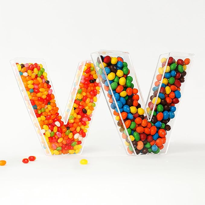 Fillable Alphabet Acrylic Tray Letter Candy Jar Reusable Party Food Jar with Magnetic Lid 10-Inch Sealed Decorative Box (K)