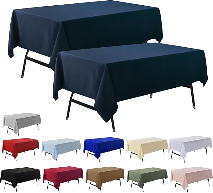 2-Pack 60x102 inch Navy Blue Table Cloths, Solid Stain and Wrinkle Resistant Oblong Tablecloth, Premium Plain Weave Polyester Fabric Rectangle Table Linen Covers for Hotel, Wedding