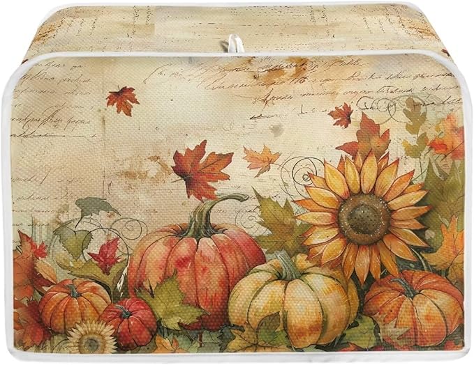 Doojoayie Fall Theme Toaster Cover Small Appliance Cover 2 Slice Dustproof Toaster Machine Protection for Most Standard Toasters, Flower Pumpkin Print