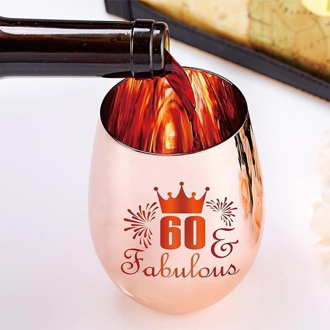 60 and Fabulous Wine Glass Gift- 60th Birthday Gifts for Women - 60 Year Old Birthday Decorations