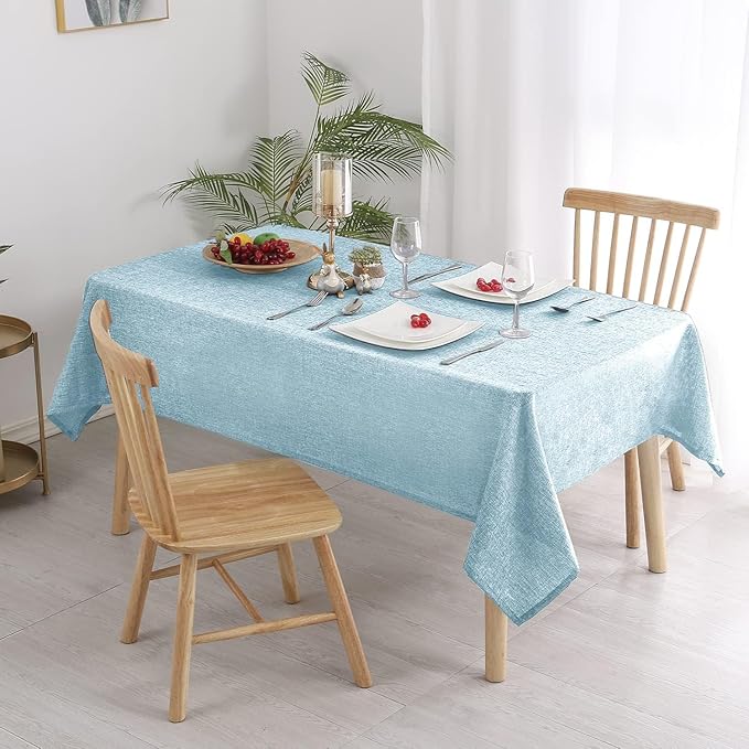 Hiasan Faux Linen Rectangle Tablecloth - Wrinkle and Stain Resistant Washable Table Cloth for Kitchen Dining Room Holiday Table Cover for Dinner, Lux Slate Blue, 54 x 108 Inch