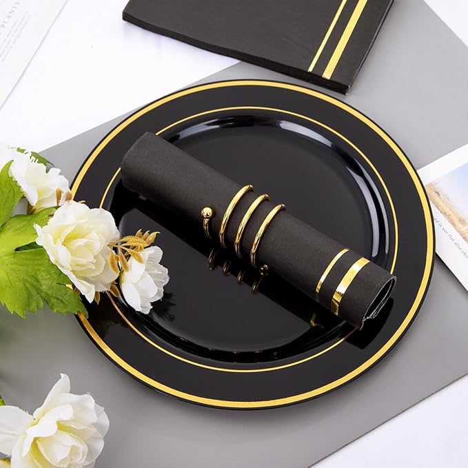 BUCLA 100-Count 3-Ply Black and Gold Napkins - Black Paper Dinner Napkins Disposable Premium Quality, Disposable Soft, Absorbent for Party, Wedding, Kitchen&New Year