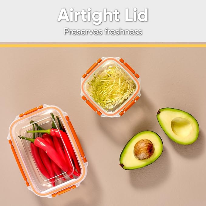 Superio Plastic Food Storage Containers with Airtight Lids, 8 Pack- 16 Oz, BPA Free, Leakproof, Stackable, Microwave, Dishwasher, Freezer Safe, Orange