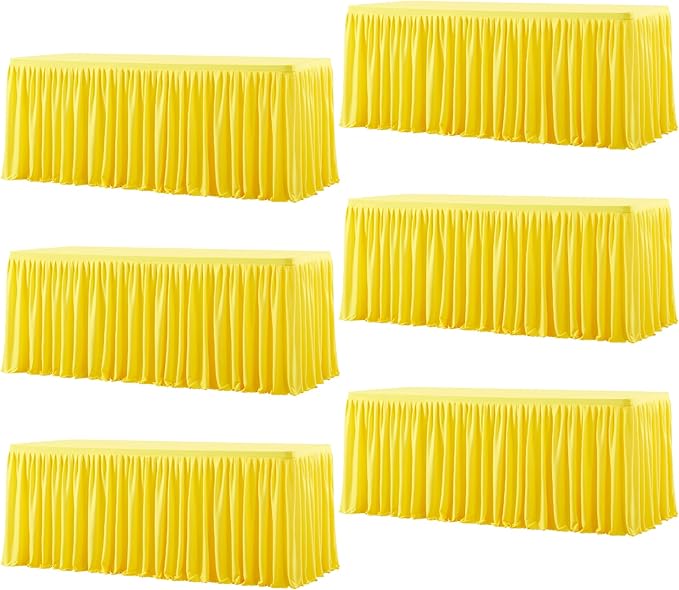 Wish Care 6 Pack Yellow Rectangle Table Clothes for 8 Foot Tables, Polyester Fitted Tablecloths 8ft Stretch Table Cover for Wedding, Birthday, Parties, Trade Show, Craft Show