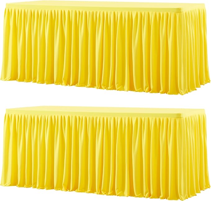 Wish Care 2 Pack Yellow Rectangle Table Clothes for 6 Foot Tables, Polyester Fitted Tablecloths 6t Stretch Table Cover for Wedding, Birthday, Parties, Trade Show, Craft Show
