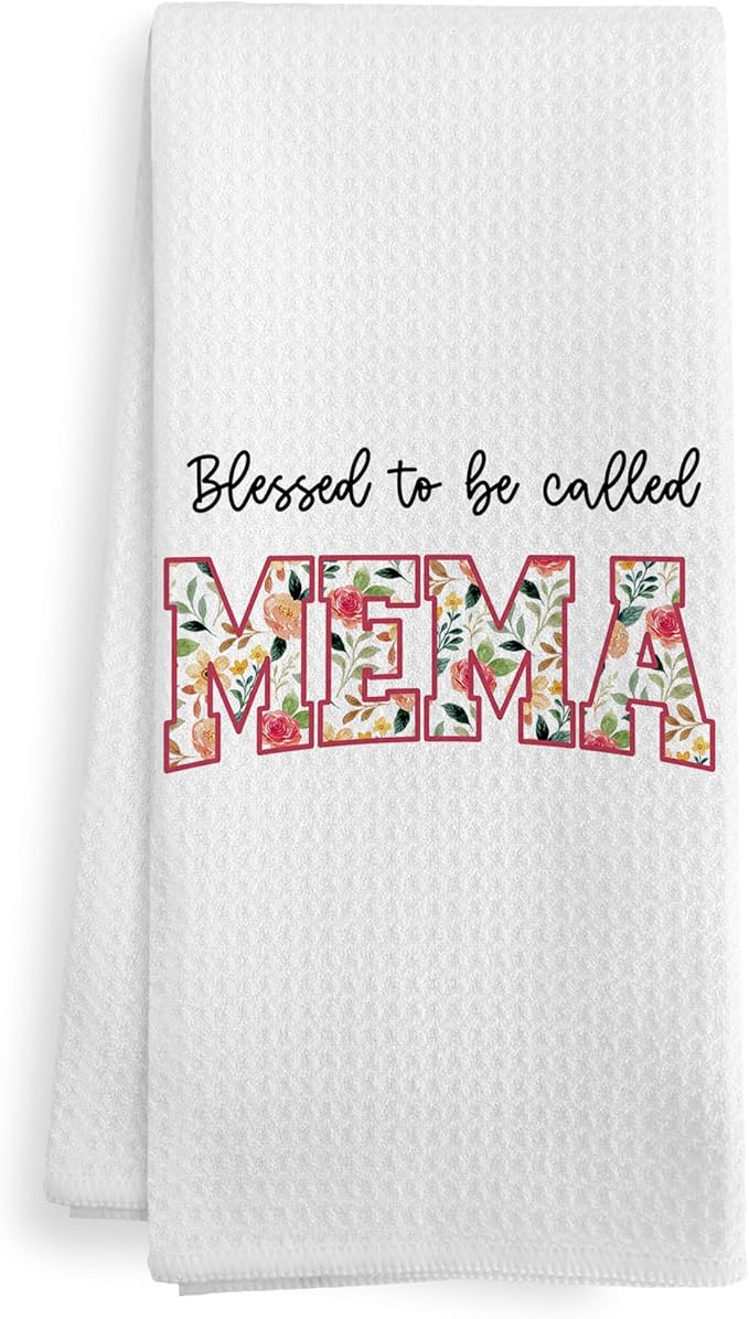Blessed to be Called Mema Gifts for Grandma from Grandkids, Mothers Day Christmas Birthday Kitchen Gifts for Mema, Grandma Floral Kitchen Dish Hand Tea Towels Gift for Bathroom, 16x24Inch