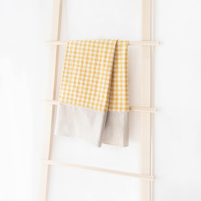MONDAY MOOSE Gingham Checkered Farmhouse Rustic Picnic Style Decoration Rectangle Natural Stonewashed Cotton Tablecloth for Kitchen, Dining Room, Restaurant (60x102 inch, Yellow/Beige)