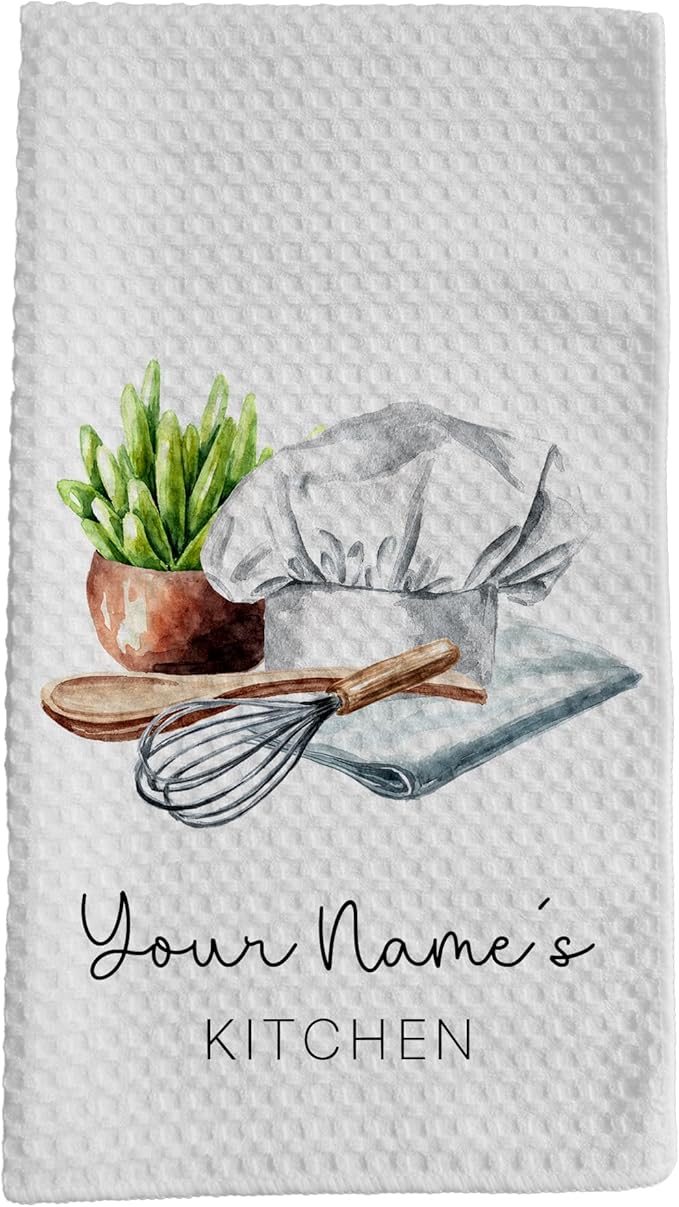 Personalized Kitchen Towel | Custom Tea Towel | Watercolor Utensil Dish Towel | Kitchen Decor | Hand Towel Gift Set | Waffle Weave Dishcloth (Just 1 Towel, Design 4)
