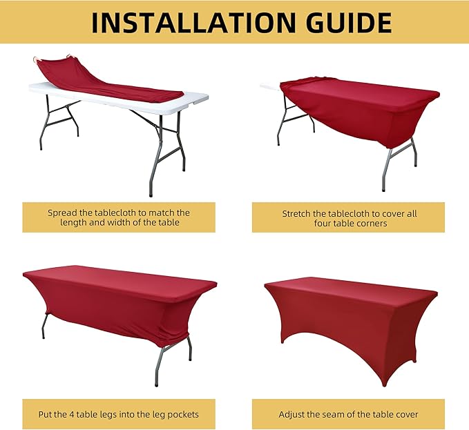 6-Pack 6ft Spandex Table Covers for Rectangle Standard Folding Tables - Wrinkle Resistant Stretch Tablecloths - Ultimate Fitted Table Protector for Parties, Trade Shows, Wedding