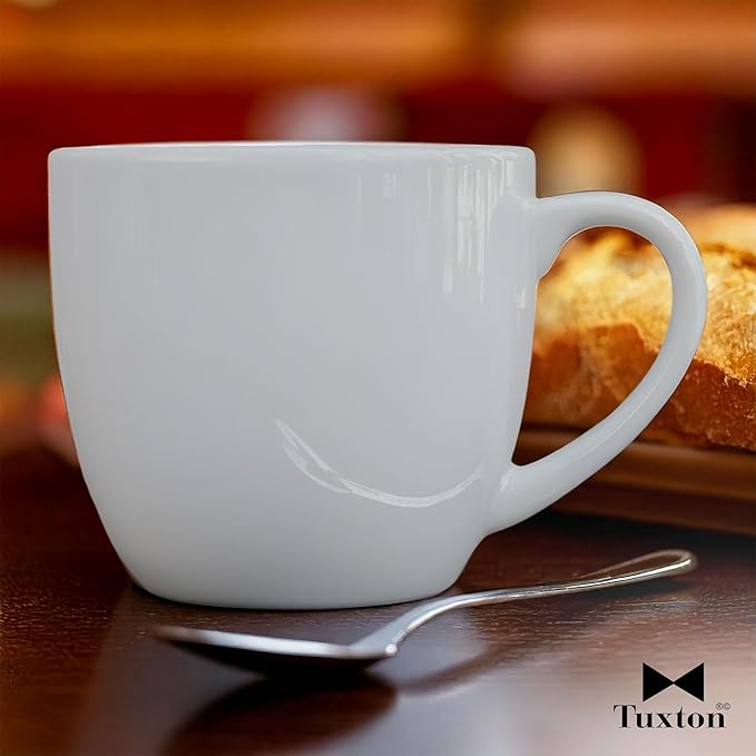 Tuxton China BPM-120A Milano Mug, 12 oz., 3-5/8" Diameter x 3-3/8"H, Microwave and Dishwasher Safe, Oven Proof, Fully Vitrified, DuraTux, Porcelain White, Pack of 24