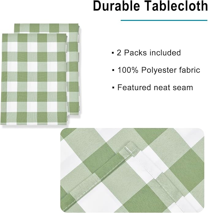 Hiasan Buffalo Plaid Tablecloth Waterproof 54 x 80 inch, 2 Pack - Sage Green and White Checkered Table Cloth Rectangle for Outdoor Picnic/Party/Dining