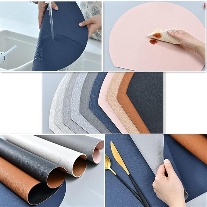 1/4/6Pcs Leather Placemat with Coaster Dual-Sided Unique Oval Table Mat Upgraded PU Table Mats and Color Kitchen Access(C Green Cream,1pcs Set)