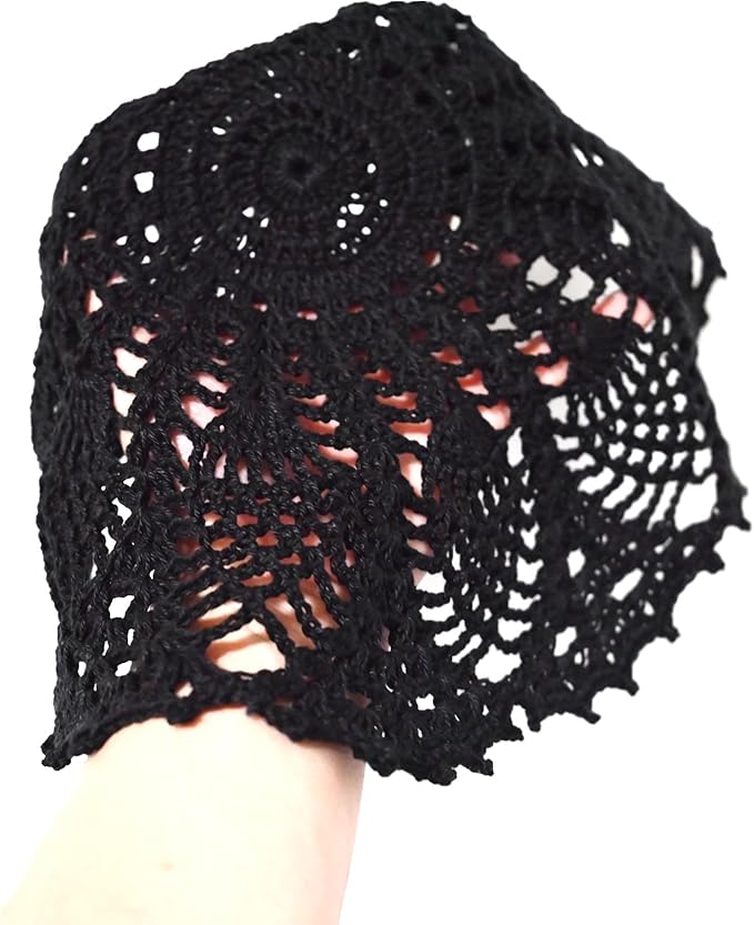 BIBITIME 2pcs 11 inches to 12 inches Lace Doilies Crochet Handmade Lace Coasters Round Placemat Rustic Table Doilies Decors for Kitchen Dining Room Party Dressers Black
