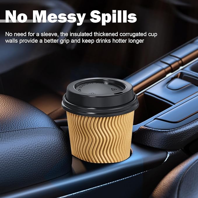 SIUQ 16 oz Coffee Cups-90 Pack Disposable Coffee Cups with Lids and Straws, Insulated Ripple Wall To Go Paper Coffee Cup for Coffee, Juice, Hot Chocolate and Hot Tea Drinks - Champagne