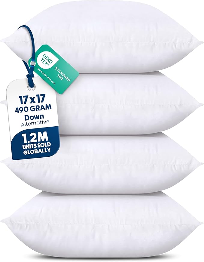 Utopia Bedding Throw Pillows (Set of 4, White) – 17 x 17 Inches Down Alternative Pillows for Bed, Sofa, and Couch - Fluffy Decorative Stuffer Pillow for Indoors & Outdoors