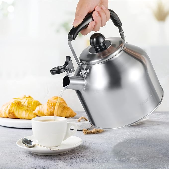 Whistling Tea Kettle for Stove Top,304 Stainless Steel Tea Kettles,4L/4.2QT Tea Kettles for Kitchen,Camping,Traveling,Portable,Fast to Boil