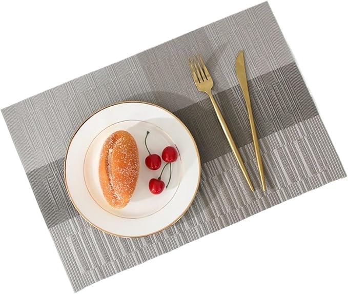 Non-Slip Woven Insulation Placemats Washable Elegant Kitchen Table Mats for Dining Heat(Woven Light Grey,6 pcs 45x30cm)