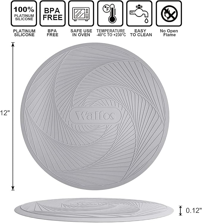 Walfos 12-Inch Silicone Microwave Mat & Pot Holders, Non-Slip Heat Resistant for Oven, Hot Pot, Bowl