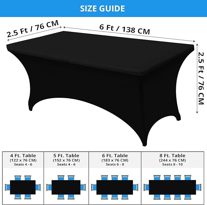 Utopia Kitchen Spandex Tablecloth 10 Pack [6FT, Black] Tight, Fitted, Washable and Wrinkle Resistant Stretch Table Cloth Rectangle Cover for Trade Show, Weddings & Parties [72Lx30Wx30H Inch]