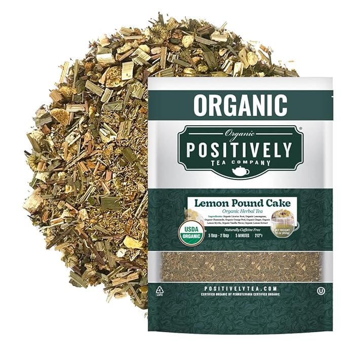 Organic Positively Tea Company, Lemon Pound Cake, Herbal Tea, Loose Leaf, 16 Ounce