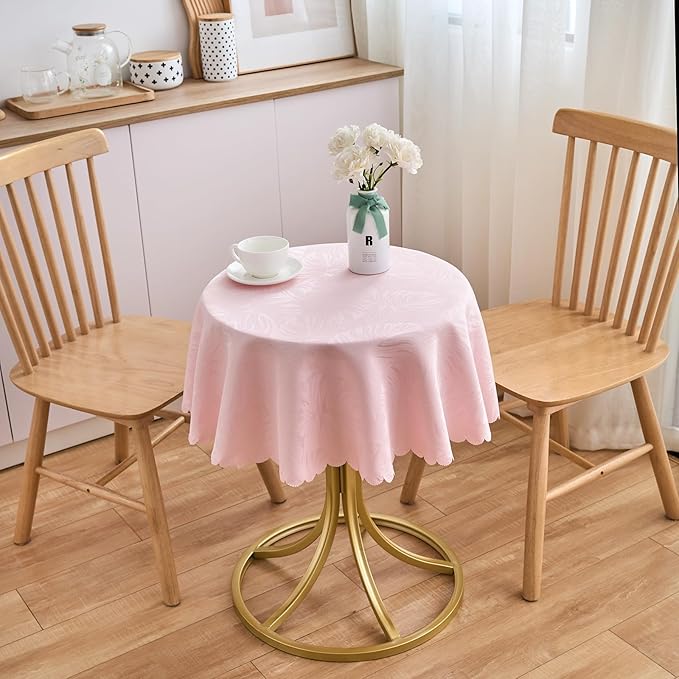 Round Valentines Tablecloth Pink Jacquard Small 40 Inch Table Cloths Up to 26" Dia Tables Waterproof Washable Soft Fabric Table Cover Kitchen Dining Room Decor Talking Coffee Bar