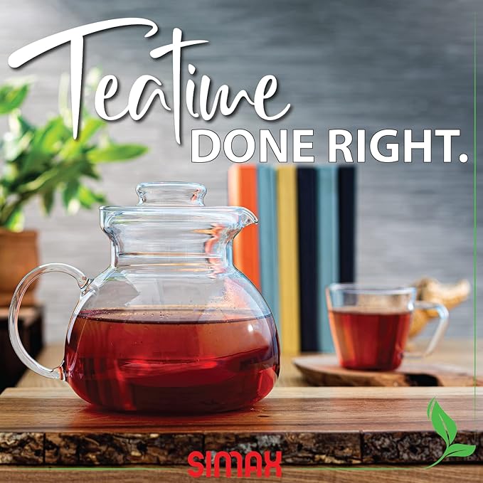 Simax Glass Teapot for Stovetop: Clear Glass Tea Kettle with Spout - 1 Quart/4 Cup Teapot - Microwave Safe