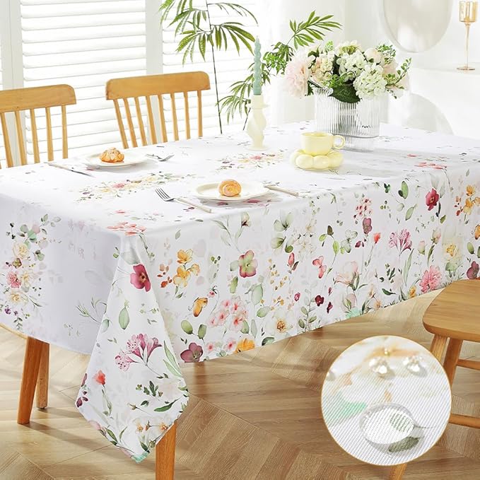 MATIRUG Spring Summer Tablecloth for Rectangle Tables 60x102 Inch,Waterproof Wildflower Fabric Table Cloth, Washable Floral Runner Style Tablecloths for Picnic Dinner Outdoor
