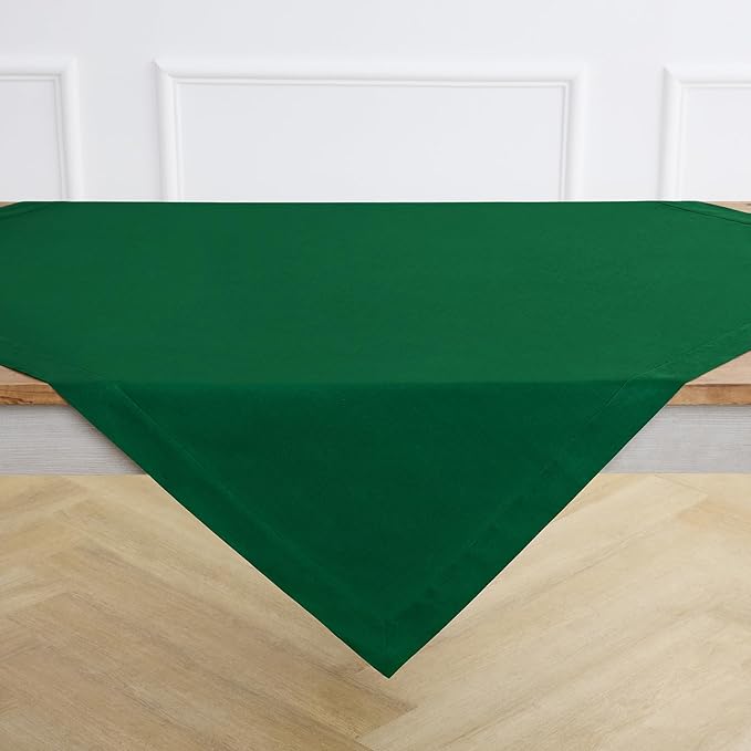 Solino Home Linen Tablecloth 52 x 52 Inch - 100% Pure Linen Christmas Green Square Tablecloth - Fete, Machine Washable Table Throw for St Patricks Day
